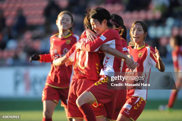 Yukari Kinga of INAC Kobe Leonessa celebrates the third goal during the 35th Empress Cup All Japan Women's Football Championship semi-final match...