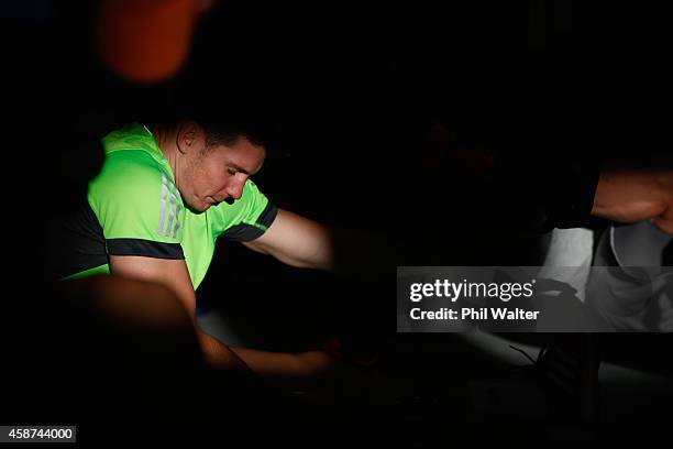 Colin Slade of the All Blacks during a New Zealand All Blacks Gym Session at The University of Edinburgh on November 10, 2014 in Edinburgh, Scotland.