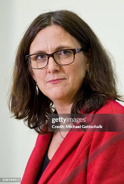 Berlin, Germany EU-commissioner for trade, Cecilia Malmstroem, attends a press conference in federal ministry for economy on November 10, 2014 in...