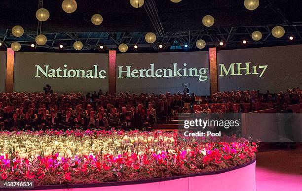 Relatives and friends of the victims of the Malaysia Airlines Flight 17 disaster attend a commemoration ceremony at RAI on November 10, 2014 in...