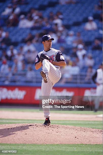 Shigetoshi Hasegawa of the Los Angeles Angels of Anaheim pitches against the Chicago White Sox at U.S. Cellular Field on April 15, 2000 in Chicago,...