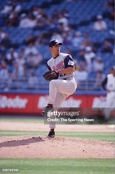 Shigetoshi Hasegawa of the Los Angeles Angels of Anaheim pitches against the Chicago White Sox at U.S. Cellular Field on April 15, 2000 in Chicago,...