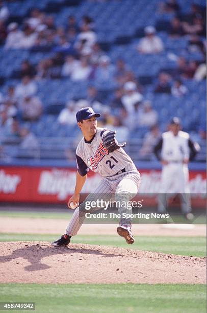 Shigetoshi Hasegawa of the Los Angeles Angels of Anaheim pitches against the Chicago White Sox at U.S. Cellular Field on April 15, 2000 in Chicago,...