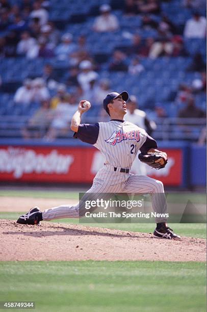 Shigetoshi Hasegawa of the Los Angeles Angels of Anaheim pitches against the Chicago White Sox at U.S. Cellular Field on April 15, 2000 in Chicago,...