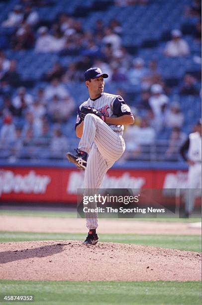 Shigetoshi Hasegawa of the Los Angeles Angels of Anaheim pitches against the Chicago White Sox at U.S. Cellular Field on April 15, 2000 in Chicago,...