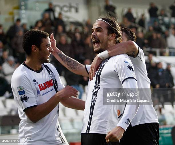 Rodriguez of Cesena celebrates after scoring his team's third goal during the Serie B match between AC Cesena and Reggina Calcio at Dino Manuzzi...