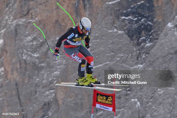 Erik Fisher of the USA races down the course during the Audi FIS Alpine Ski World Cup Men's Downhill race on December 21, 2013 in Val Gardena, Italy.