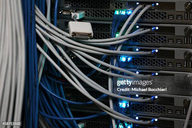 Network cables are plugged in a server room on November 10, 2014 in New York City. U.S. President Barack Obama called on the Federal Communications...