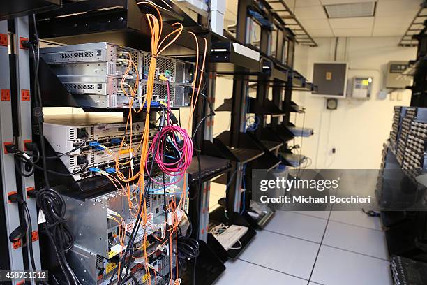Network cables are plugged in a server room on November 10, 2014 in New York City. U.S. President Barack Obama called on the Federal Communications...