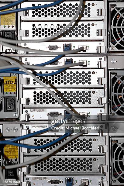 Network cables are plugged in a rack in a server room on November 10, 2014 in New York City. U.S. President Barack Obama called on the Federal...