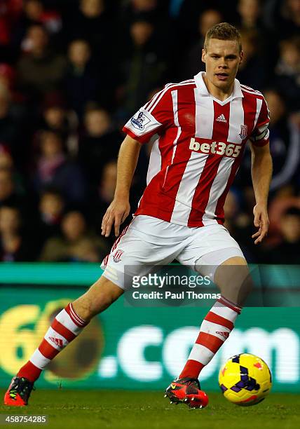 Ryan Shawcross of Stoke in action during the Barclays Premier League match between Stoke City and Aston Villa at the Britannia Stadium on December...