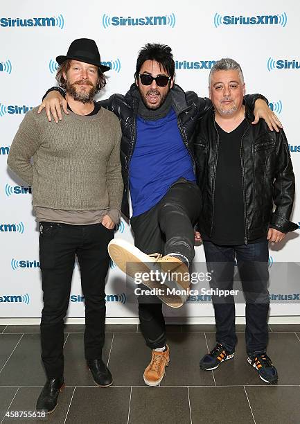 Pedro Frugone, Beto Cuevas and Mauricio Claveria of Chilean rock band La Ley visit the SiriusXM Studios on November 10, 2014 in New York City.