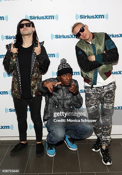 Skrillex, DJ Whoo Kid and Diplo visit SiriusXM Studios on November 10, 2014 in New York City.