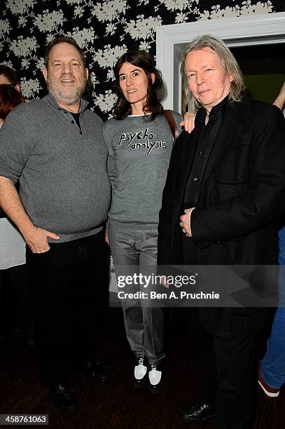 Harvey Weinstein, Christopher Hampton and Bella Freud attend the August: Osage County drinks & screening at Soho Hotel on December 21, 2013 in...