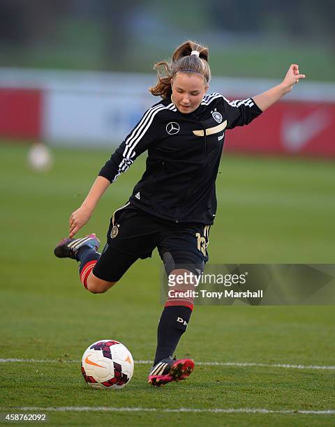 Alisa Pesteritz of Germany during the warm up before the International Friendly match between U16 Girl's England v U16 Girl's Germany on November 10,...