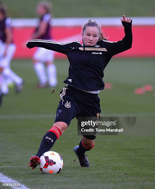 Alisa Pesteritz of Germany during the warm up before the International Friendly match between U16 Girl's England v U16 Girl's Germany on November 10,...