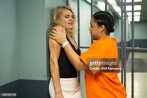 Hooked & Booked" Episode 103 -- Pictured: Eliza Coupe as Nina, Lynn Wactor as Baby Jones --