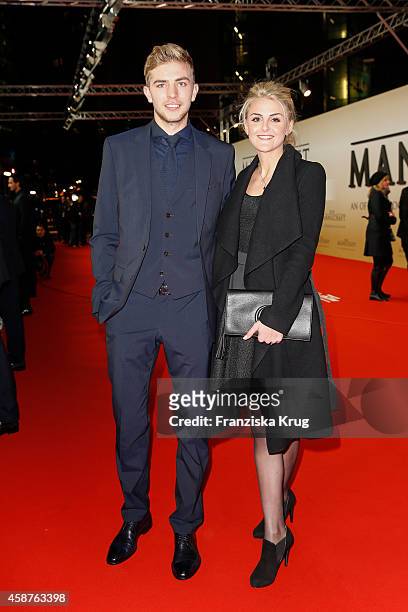 Christoph Kramer and his girlfriend Celina Lauterbach attend the 'Die Mannschaft' Premiere at Sony Centre on November 10, 2014 in Berlin, Germany.