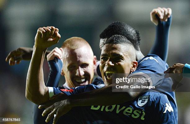 Ryan Chapman celebrates his goal with Matthew Pattison during the Absa Premiership match between Bidvest Wits and Bloemfontein Celtic at Bidvest...