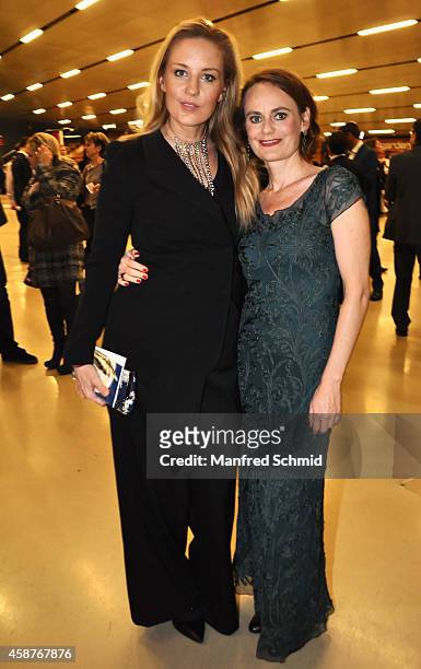 Lilian Klebow and Nina Blum pose for a photograph during the Nestroy Award 2014 at Wiener Stadthalle on November 10, 2014 in Vienna, Austria.