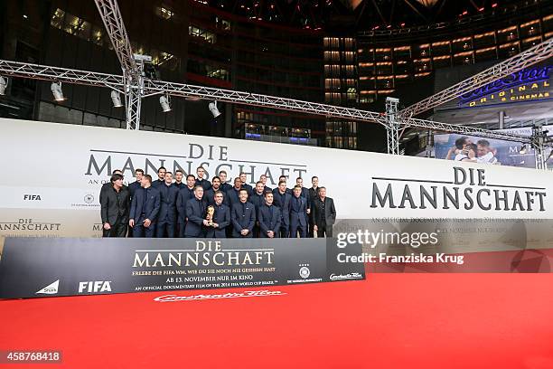 The German natioal football team attend the 'Die Mannschaft' Premiere at Sony Centre on November 10, 2014 in Berlin, Germany.