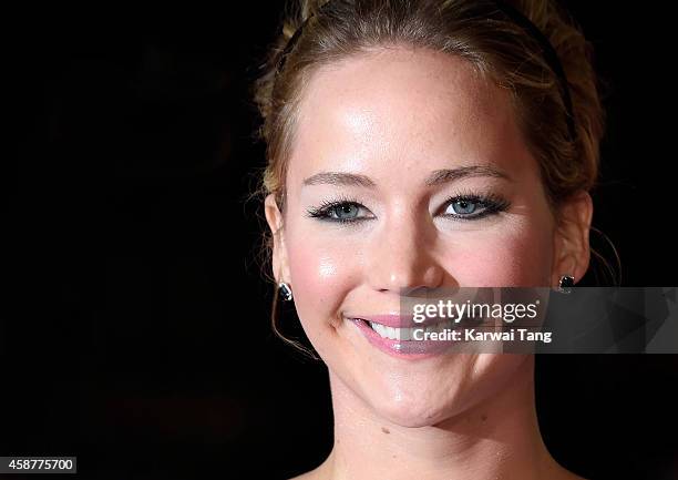 Jennifer Lawrence attends the World Premiere of "The Hunger Games: Mockingjay Part 1" at Odeon Leicester Square on November 10, 2014 in London,...