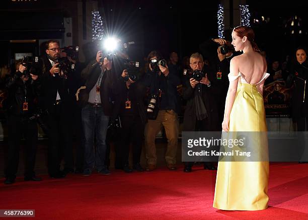 Jena Malone attends the World Premiere of "The Hunger Games: Mockingjay Part 1" at Odeon Leicester Square on November 10, 2014 in London, England.