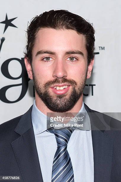 Professional hockey player Nick Leddy attends the Starlight Children's Foundation 25th Annual Sports Auction at Hard Rock Cafe - Times Square on...