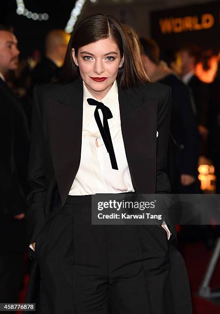 Lorde attends the World Premiere of "The Hunger Games: Mockingjay Part 1" at Odeon Leicester Square on November 10, 2014 in London, England.