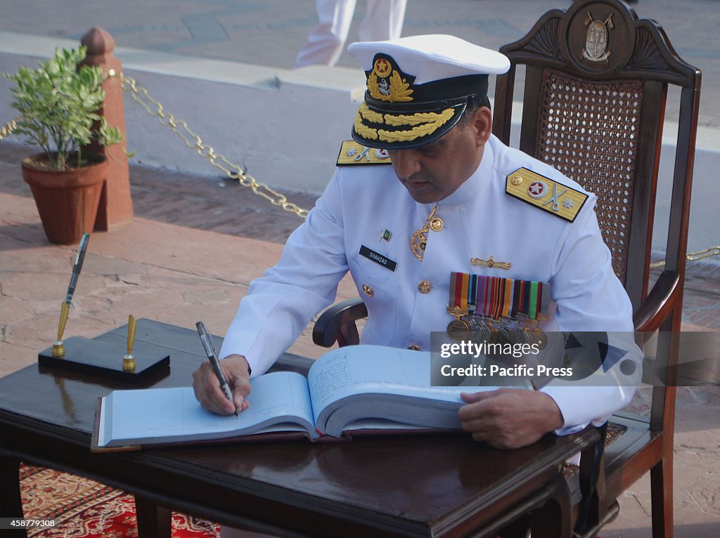 Soldiers of Pakistan Navy and Rangers present guard of honor...
