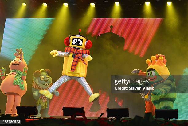 Lance Rock with Muno, Foofa, Brobee, Toodee and Plex perform at "Yo Gabba Gabba! Live!" at The Beacon Theatre on December 21, 2013 in New York City.