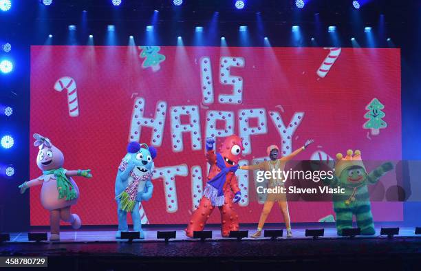 Lance Rock with Muno, Foofa, Brobee, Toodee and Plex perform at "Yo Gabba Gabba! Live!" at The Beacon Theatre on December 21, 2013 in New York City.