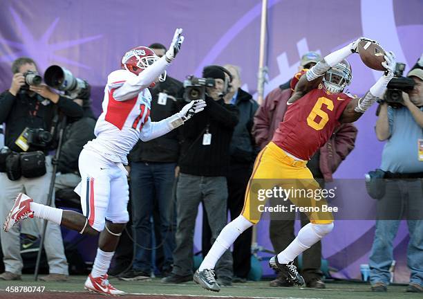 S Josh Shaw comes up with an interception in the end zone as Fresno State's Davante Adams can't make the play in the Royal Purple Las Vegas Bowl at...