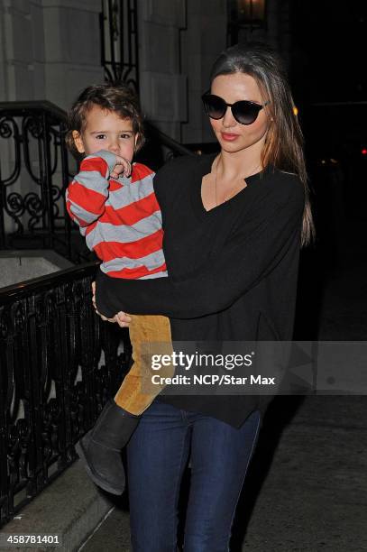Model Miranda Kerr and son Flynn Bloom are seen on December 21, 2013 in New York City.