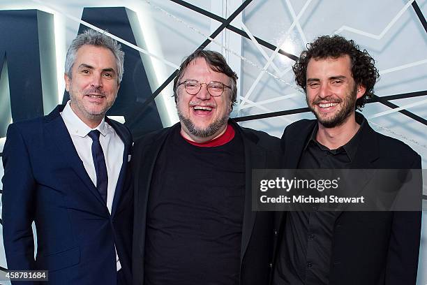 Alfonso Cuaron, Guillermo del Toro and Jonas Cuaron attend the Museum of Modern Art Film Benefit's Tribute To Alfonso Cuaron at Museum of Modern Art...