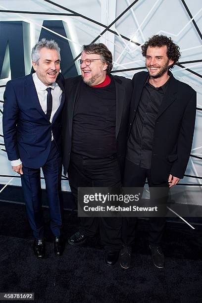 Alfonso Cuaron, Guillermo del Toro and Jonas Cuaron attend the Museum of Modern Art Film Benefit's Tribute To Alfonso Cuaron at Museum of Modern Art...