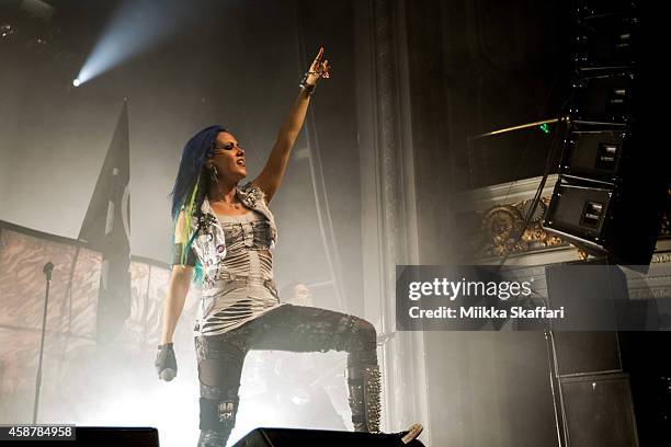 Vocalist Alissa White-Gluz of Arch Enemy performs at The Regency Ballroom on November 10, 2014 in San Francisco, California.