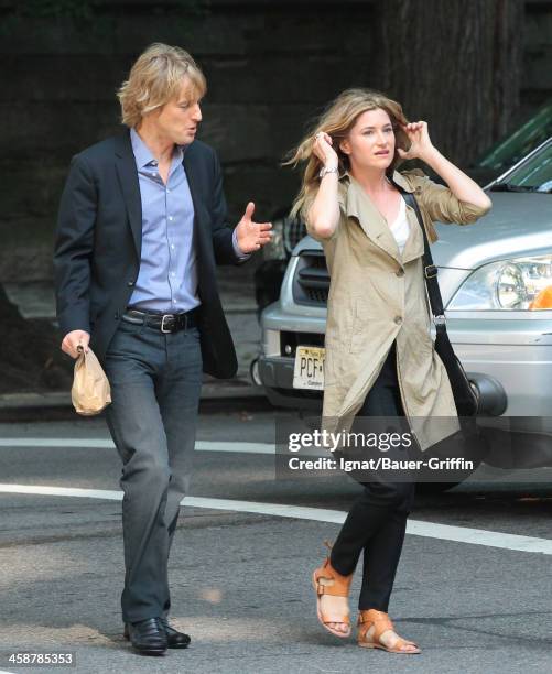 Owen Wilson and Kathryn Hahn are seen filming "Squirrels to the Nuts" on July 16, 2013 in New York City.