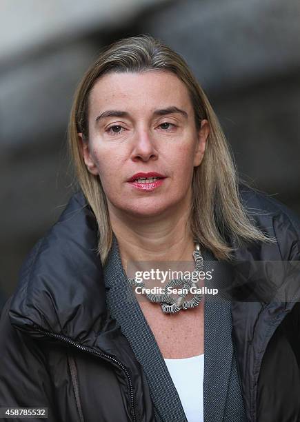 High Representative of the European Union for Foreign Affairs Federica Mogherini walks to an event at the Koerber Foundation on November 11, 2014 in...