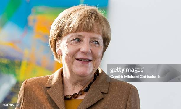 Berlin, Germany German Chancellor Angela Merkel welcomes Bill Gates, Founder of Bill and Melinda Gates foundation , in chancellery on November 11,...