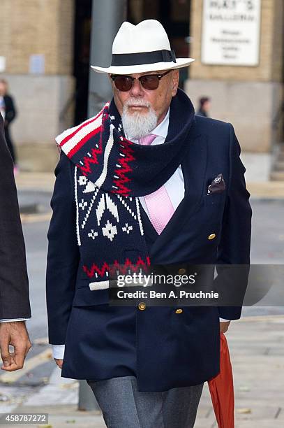 Gary Glitter, real name Paul Gadd, arrives at Southwark Crown Court charged with historic sex offences, on November 11, 2014 in London, England.