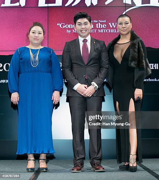 Actors Park Jun-Myun, Han Dong-Geun and Jung Young-Joo attend the press conference for musical "Gone With The Wind" on November 10, 2014 in Seoul,...