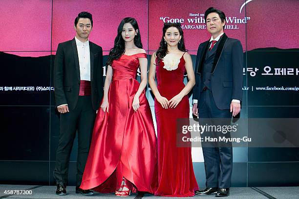 Actors Joo Jin-Mo, Bada , Seohyun of South Korean girl group Girls' Generation and Kim Pub-Lae attend the press conference for musical "Gone With The...