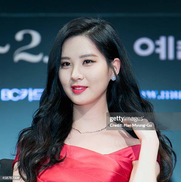 Seohyun of South Korean girl group Girls' Generation attends the press conference for musical "Gone With The Wind" on November 10, 2014 in Seoul,...