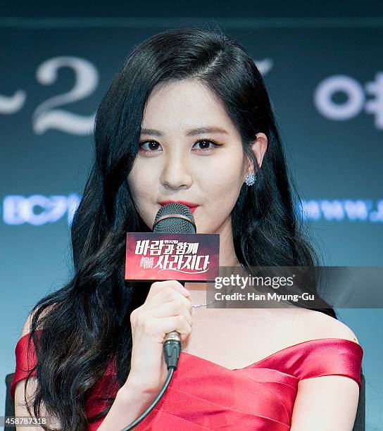 Seohyun of South Korean girl group Girls' Generation attends the press conference for musical "Gone With The Wind" on November 10, 2014 in Seoul,...