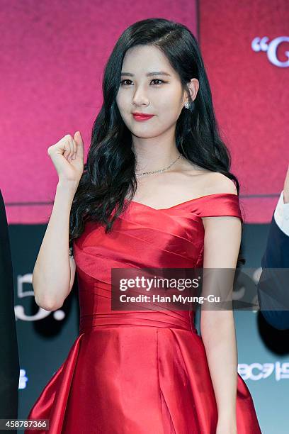 Seohyun of South Korean girl group Girls' Generation attends the press conference for musical "Gone With The Wind" on November 10, 2014 in Seoul,...