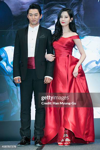 Actor Joo Jin-Mo and Seohyun of South Korean girl group Girls' Generation attend the press conference for musical "Gone With The Wind" on November...