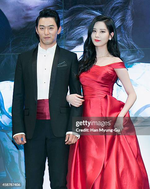 Actor Joo Jin-Mo and Seohyun of South Korean girl group Girls' Generation attend the press conference for musical "Gone With The Wind" on November...