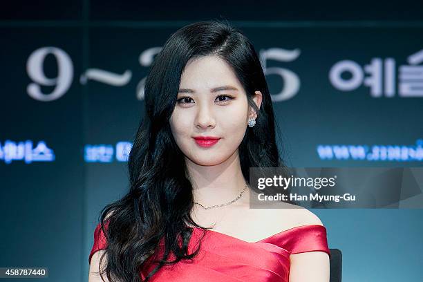 Seohyun of South Korean girl group Girls' Generation attends the press conference for musical "Gone With The Wind" on November 10, 2014 in Seoul,...