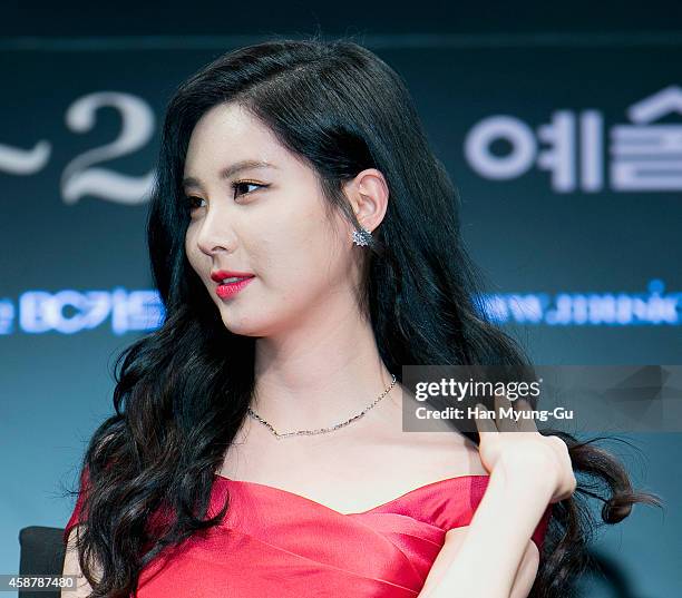 Seohyun of South Korean girl group Girls' Generation attends the press conference for musical "Gone With The Wind" on November 10, 2014 in Seoul,...